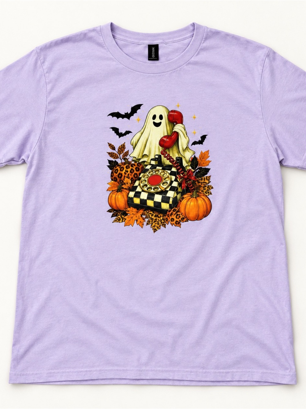 Gildan Halloween Ghost Telephone Graphic Tee Lavender Size Large NWOT